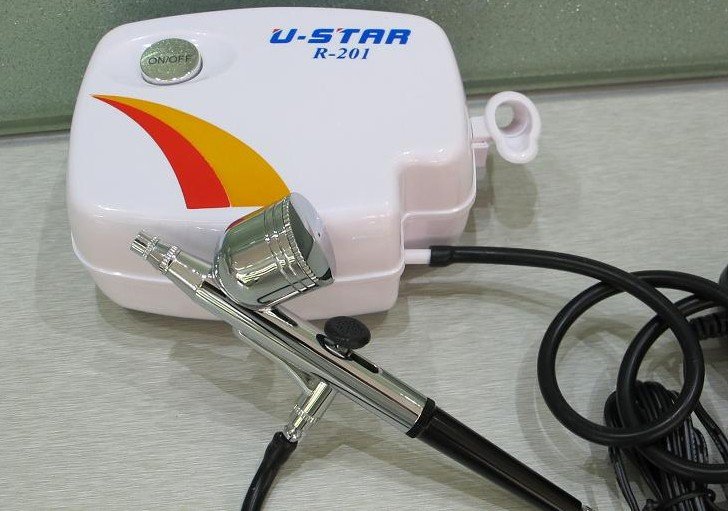 U-STAR Airbrush & Compressor System R-201 High-Performance White Color