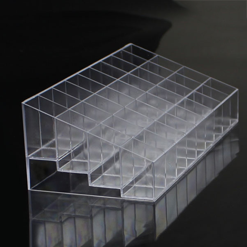 บันไดโชว์สินค้า 36ช่อง(4x9) - บันไดโชว์เครื่องสำอาง/ลิปสติก/มาสคาร่า/นำ้ยาล้างเล็บ/ขวดนำ้หอม อะครีลิค ใส/ดำ ชิ้น