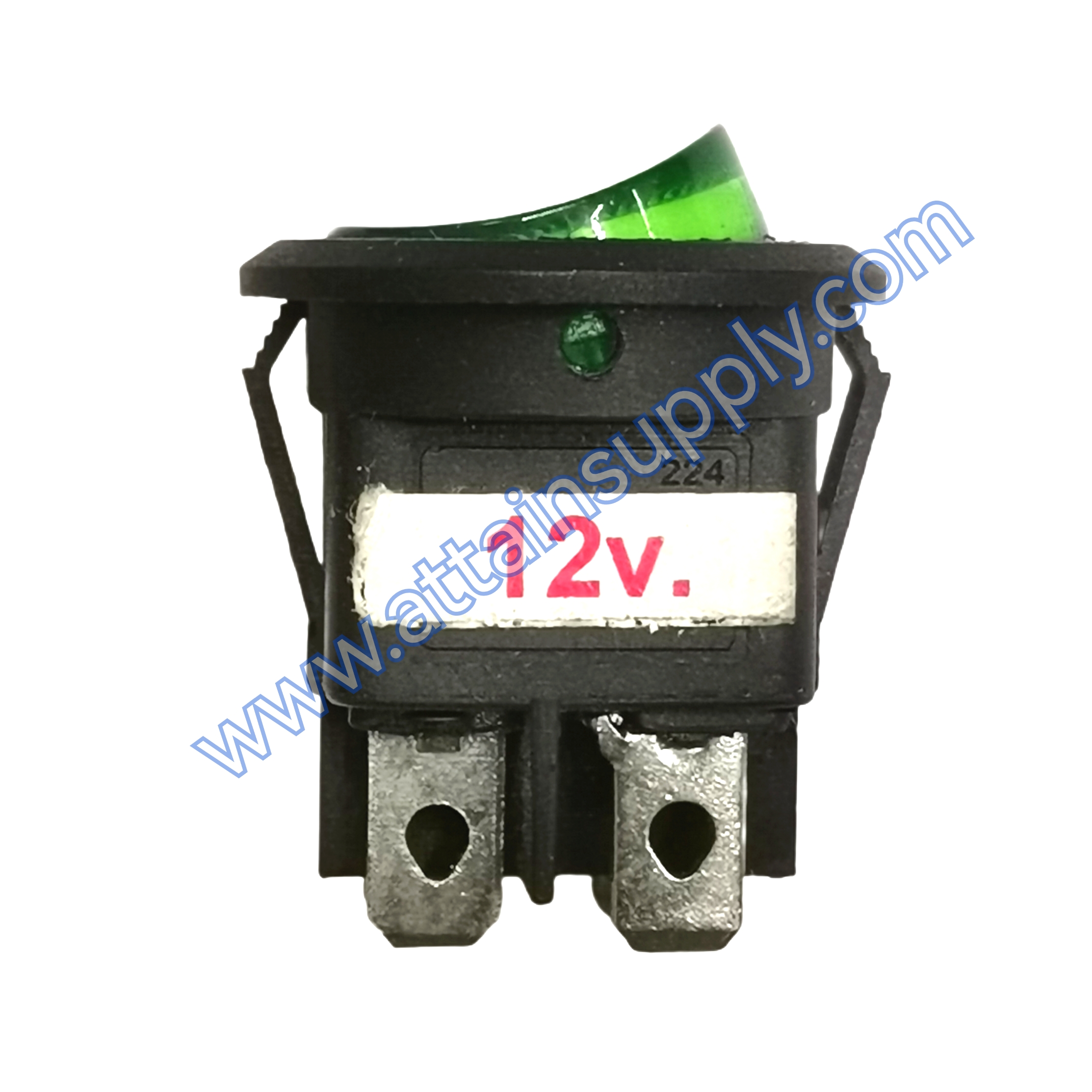 สวิทช์ IO กลม-ไฟเต็ม 12V./4ขา มีไฟ-สีเขียว