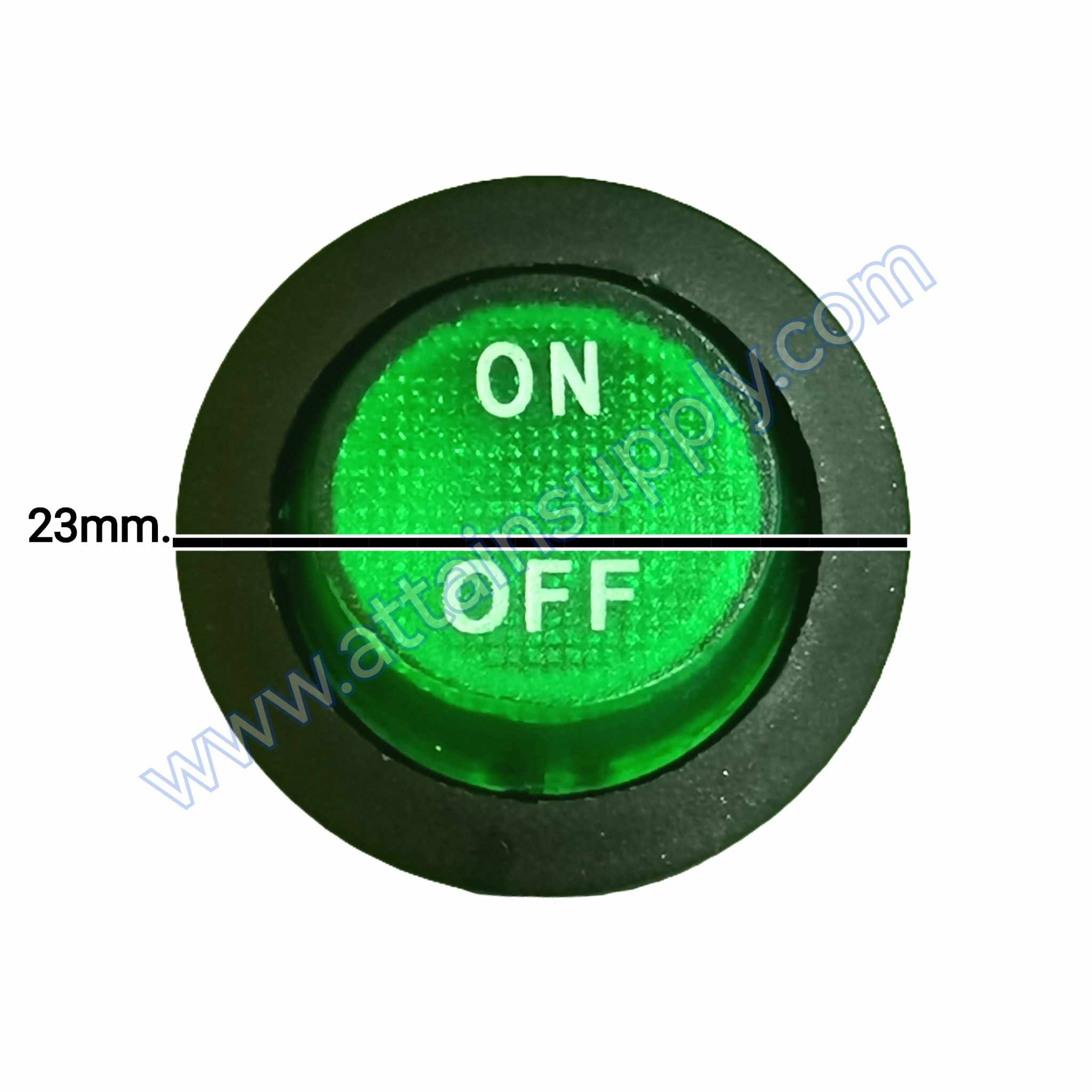 สวิทช์ ON-OFF กลม-ไฟเต็ม 220V./3ขา มีไฟ-สีเขียว