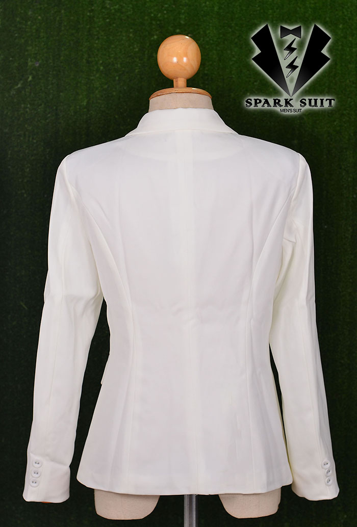 สูทผู้หญิง ผ้าฮานาโกะ มีน้ำหนัก กระเป๋าหน้า พร้อมส่ง สีขาว L *แถมเข็มกลัด