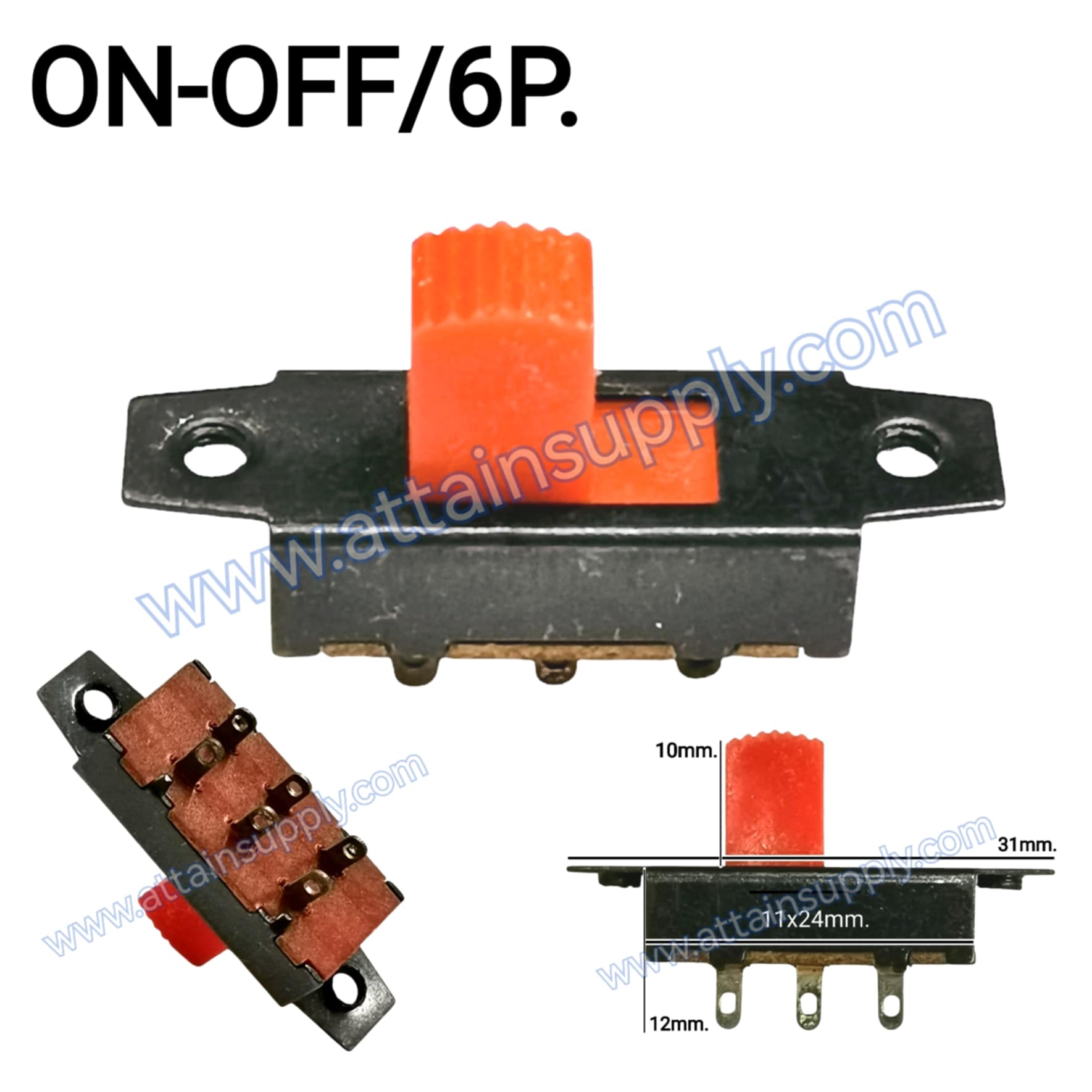 สวิทช์เลื่อน ON-OFF 6ขา/สีแดง