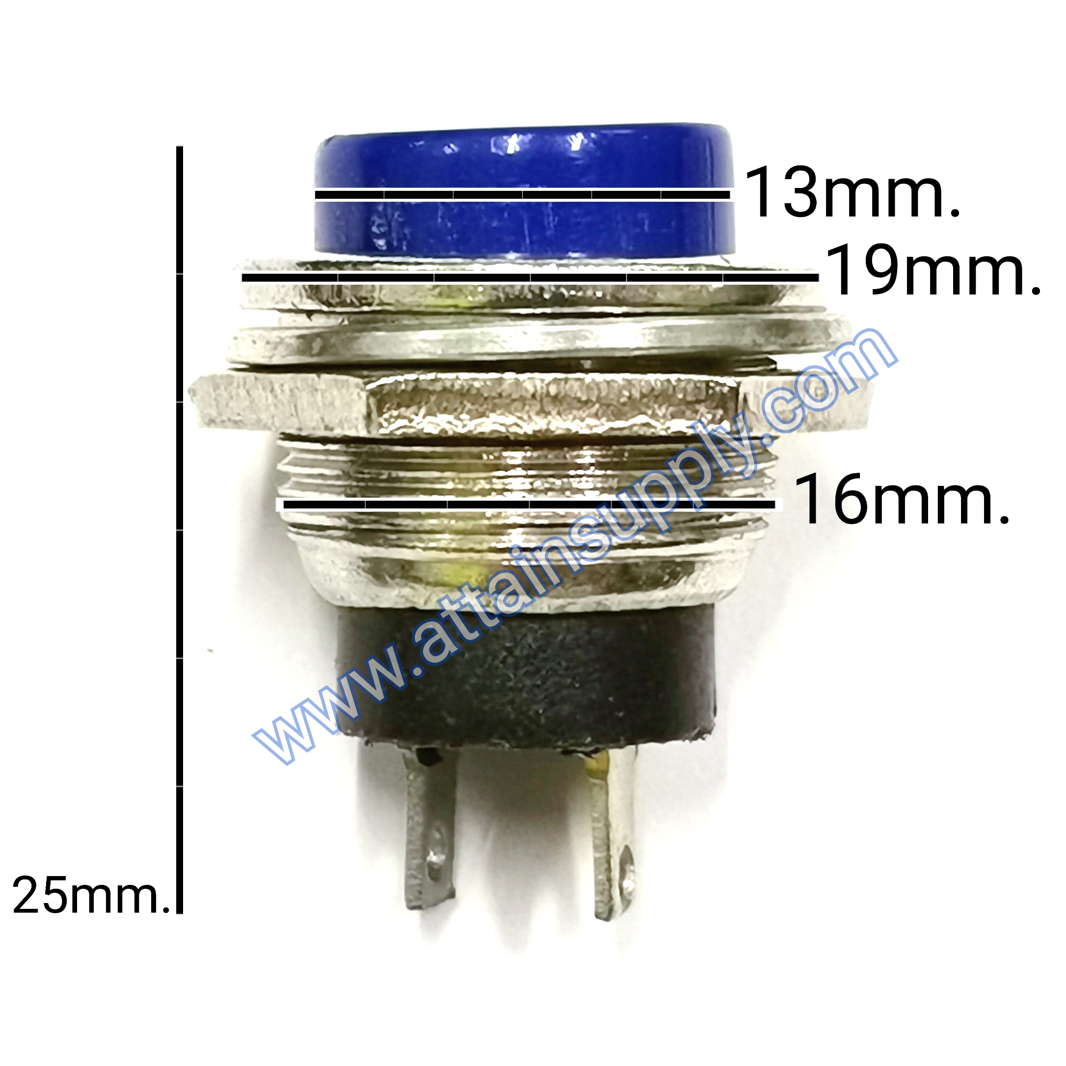 สวิทช์ กดติด-ปล่อยดับ/กลมบุ๋ม-สีน้ำเงิน