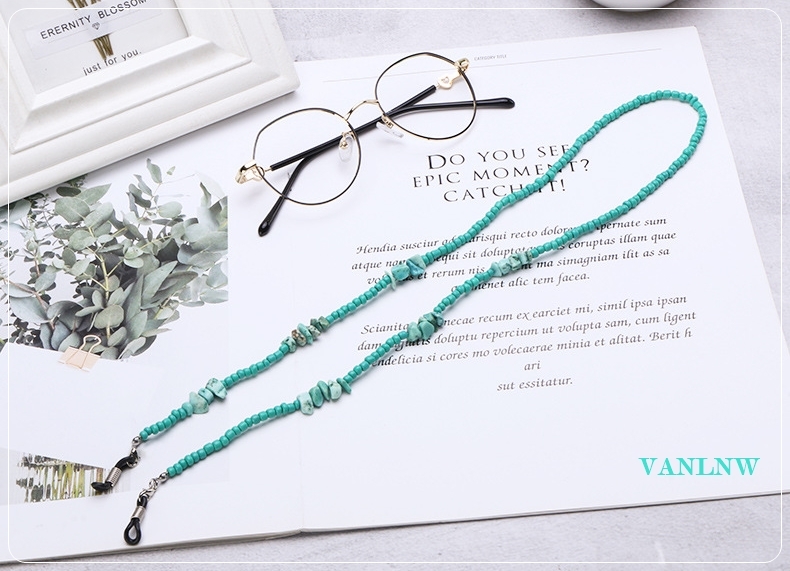 สายคล้องสายคล้อง Hand Made 100% สายคล้องแว่นหินเทอร์ควอยส์ สายคล้องแมส สีสันสดใส ความยาว 71 cm.