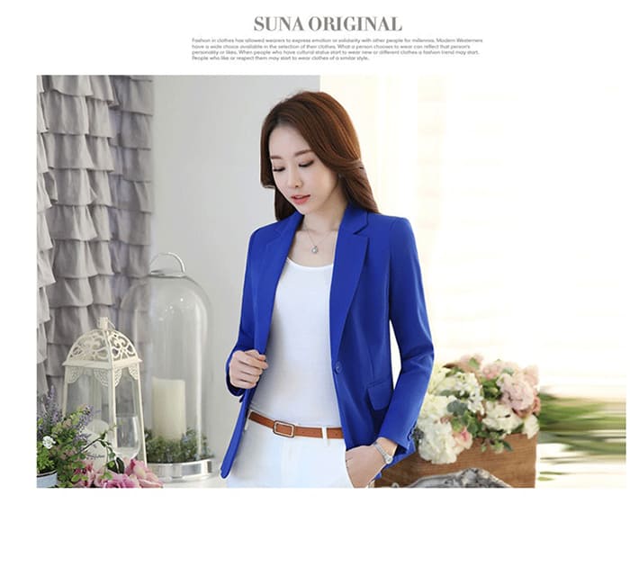 สูทผู้หญิง ผ้าฮานาโกะ มีน้ำหนัก กระเป๋าหน้า พร้อมส่ง สีน้ำเงิน 2XL *แถมเข็มกลัด