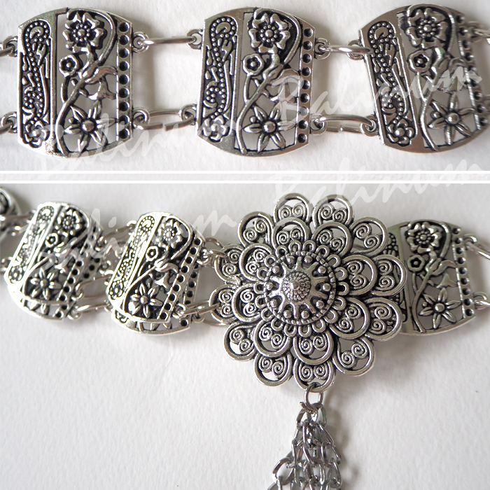 Bohemian Belt Nickkle Silver Metal เข็มขัดโลหะเงินนิกเกล สไตล์โบฮีเมียน สวมใส่ง่าย จะใส่แมทซ์กับผ้าซิ่น ผ้าไทย ชุดเมือง ชุดล้านนา หรือกับกระโปรง และกางเกงยีนส์ ก็ดูเก๋และเท่ห์ดีค่ะ เงิน (Silver)