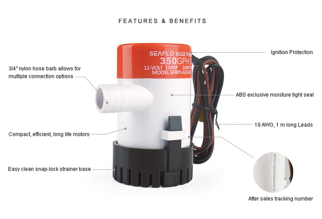 ปั๊มน้ำ DC 12V รุ่น 350-GPH อัตรา 1,325 ลิตร/ชม.SKU-188