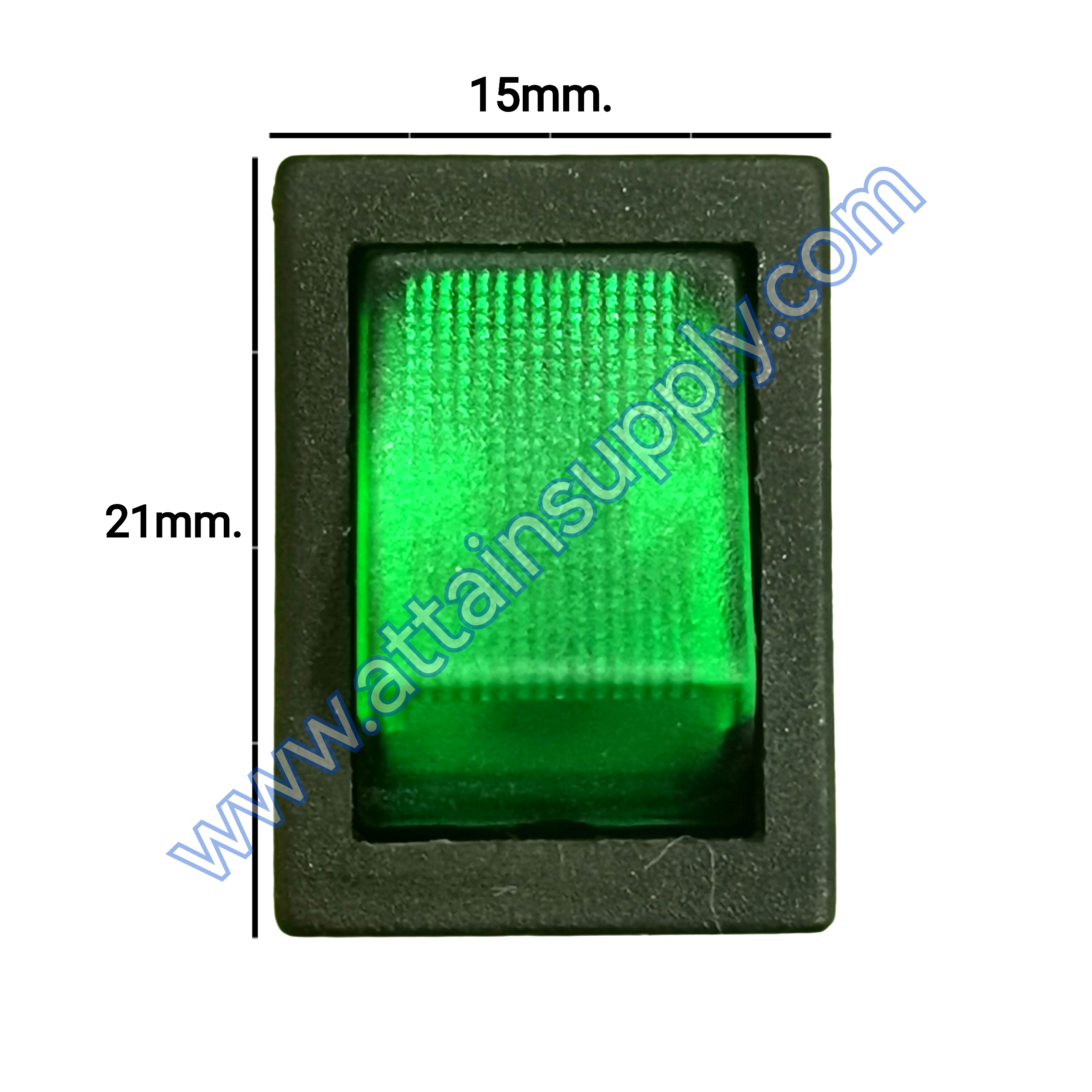 สวิทช์กระดกไฟเต็ม เหลี่ยมเล็ก 12V./4ขา มีไฟ-สีเขียว