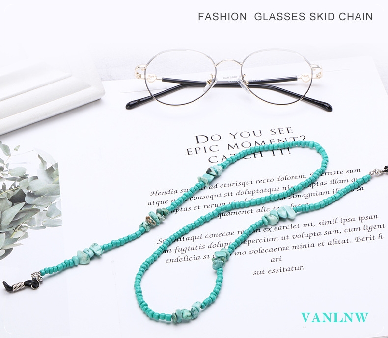 สายคล้องสายคล้อง Hand Made 100% สายคล้องแว่นหินเทอร์ควอยส์ สายคล้องแมส สีสันสดใส ความยาว 71 cm.