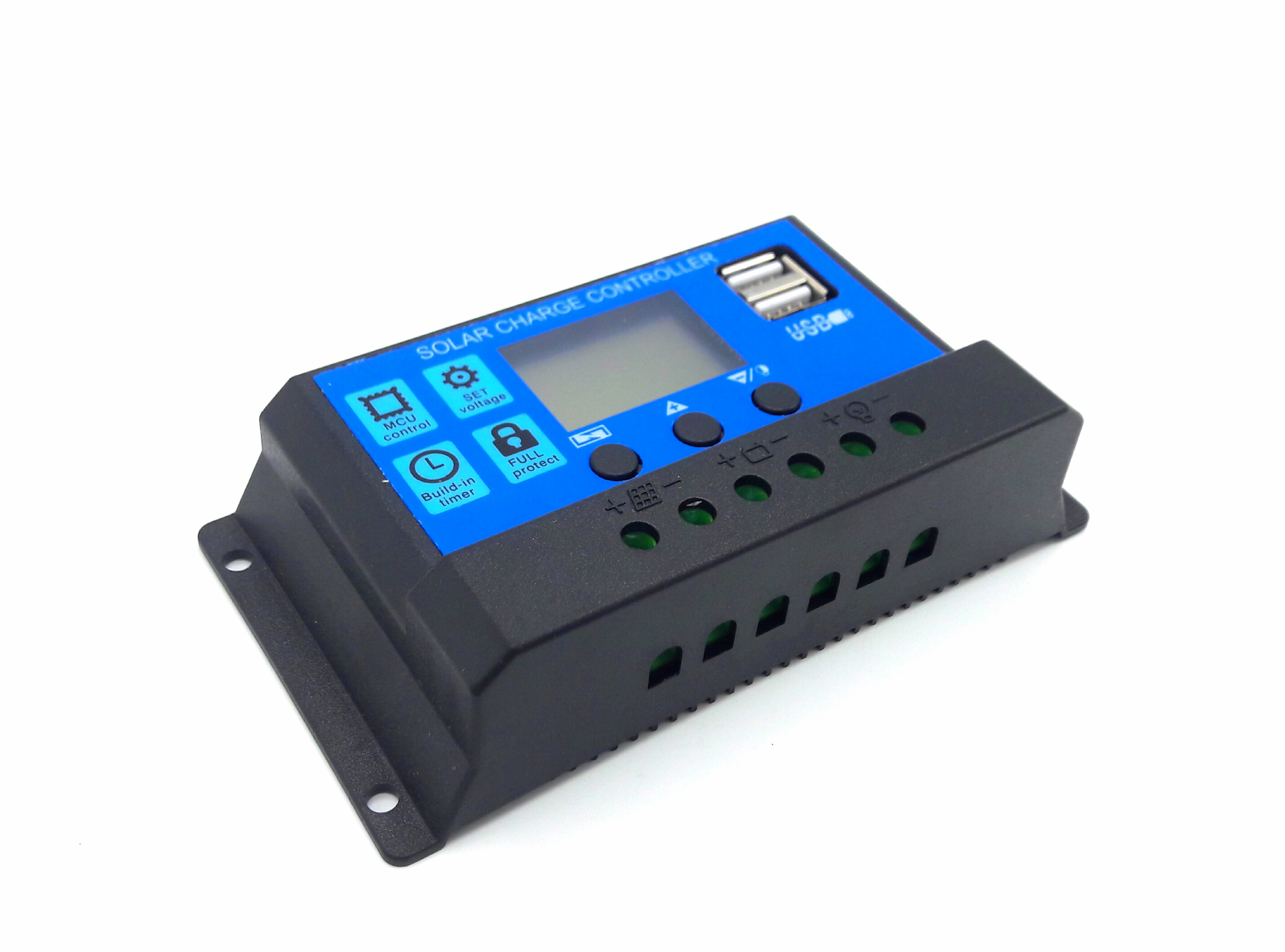 โซล่า ชาร์จเจอร์ 30A 12V / 24V + 2 USB 5V สีน้ำเงิน SKU-502