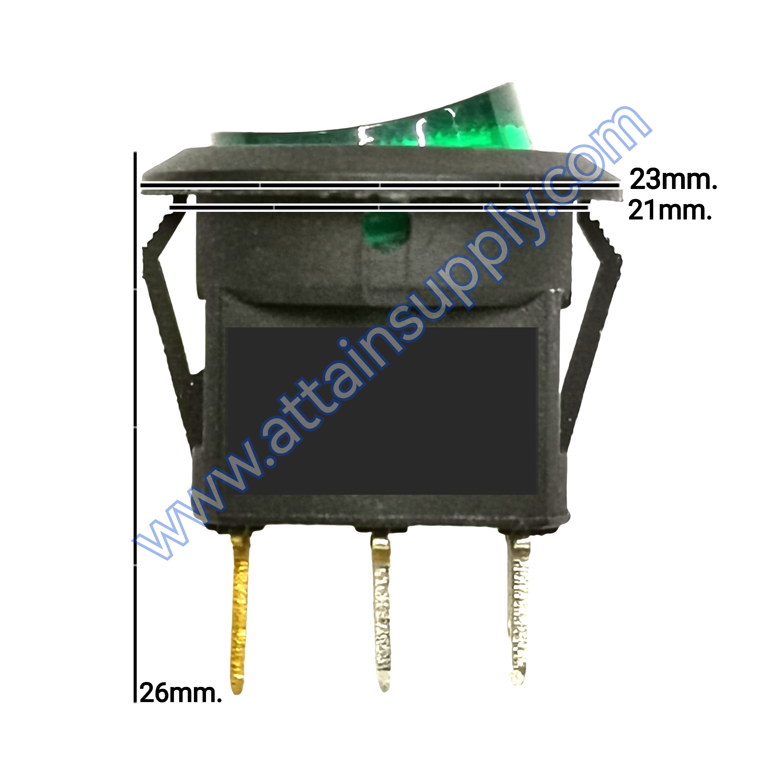 สวิทช์ IO กลม-ไฟเต็ม 220V./3ขา มีไฟ-สีเขียว