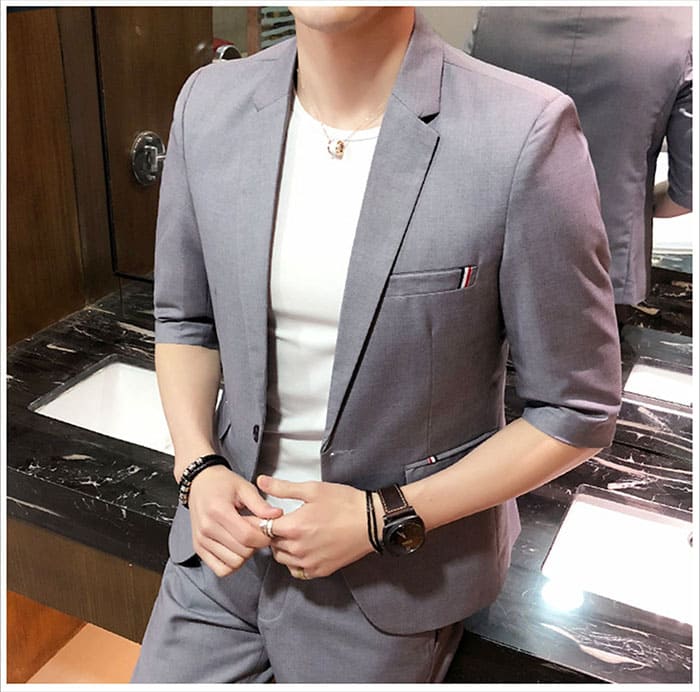 สูทชาย แขนสั้น กางเกงขาสามส่วน *สูท+กางเกง พร้อมส่ง L