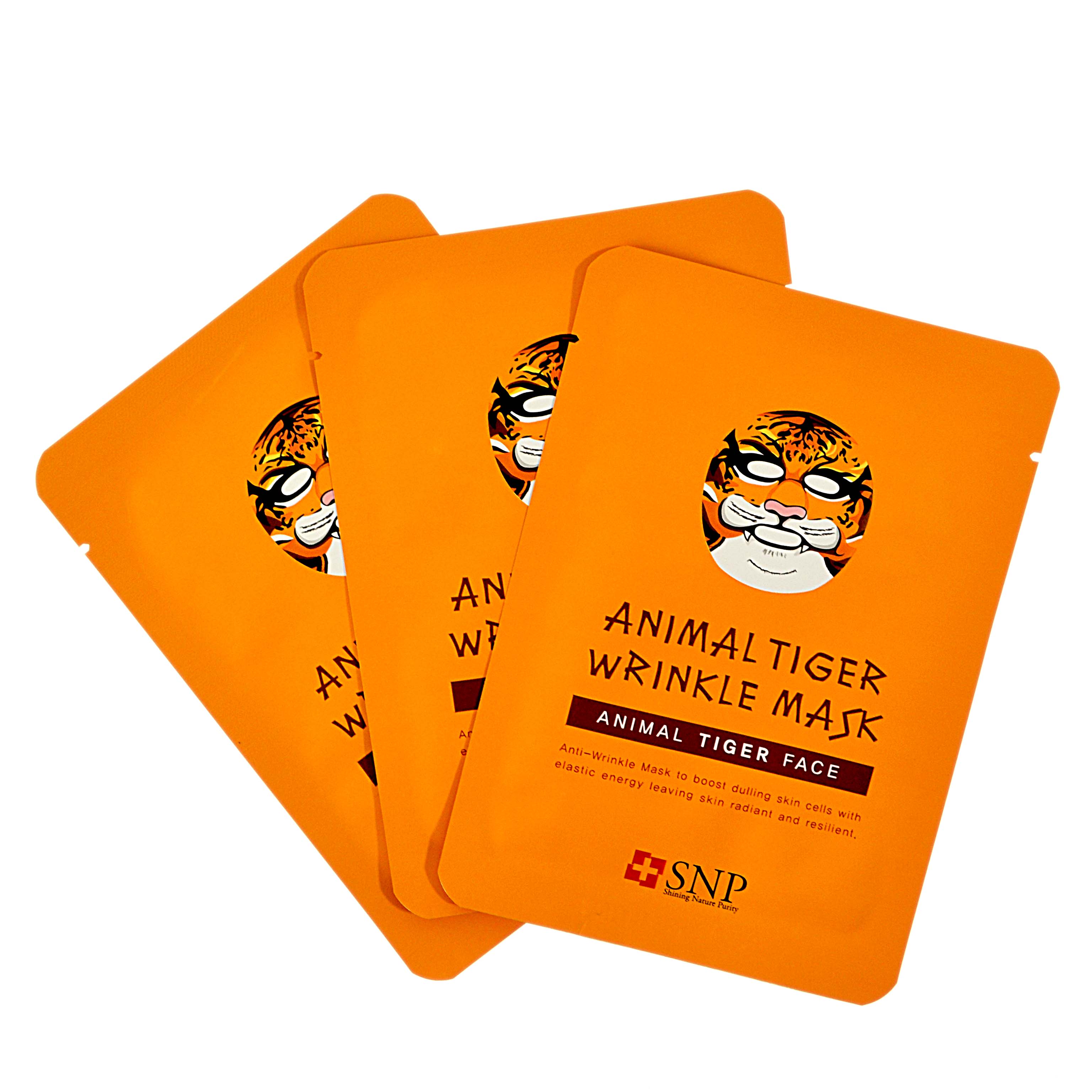 แพ็ค 3 ซอง แผ่นมาร์คหน้าลายสัตว์ SNP Tiger wrinkle mask นำเข้าจากเกาหลี