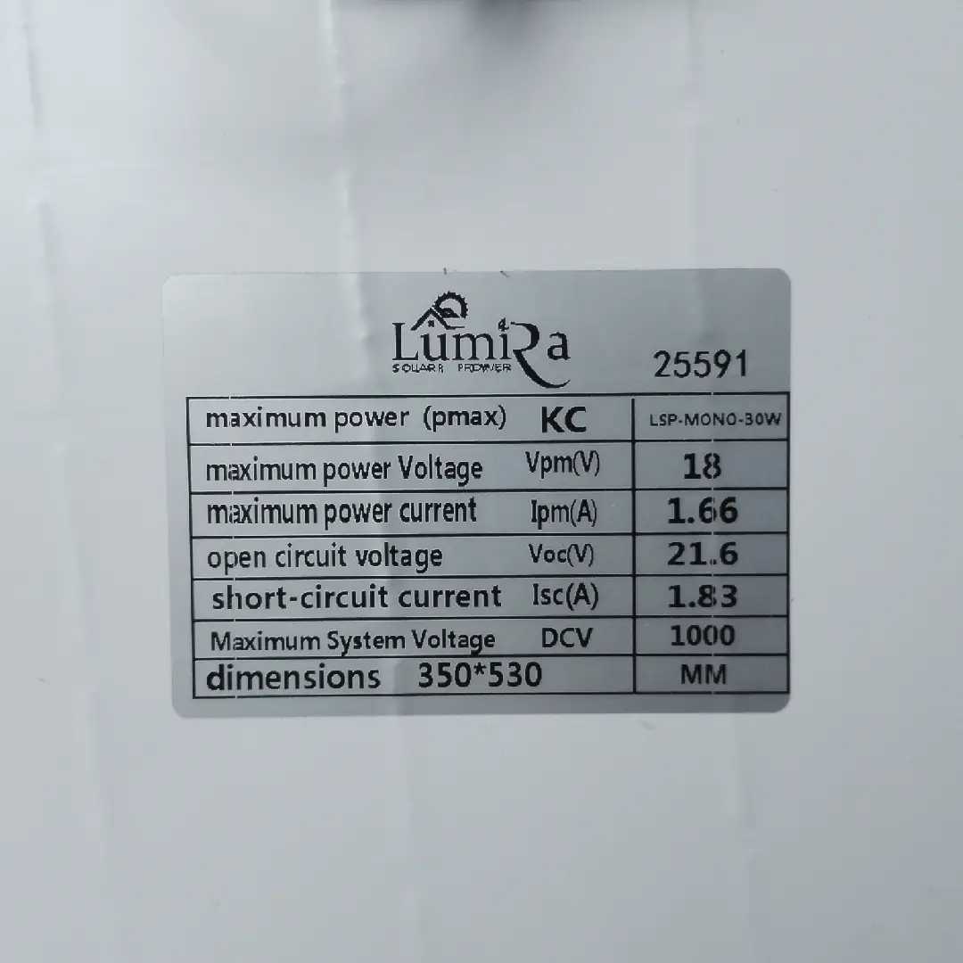 แผงโซล่าเซลล์ 30W Mono LUMIRA
