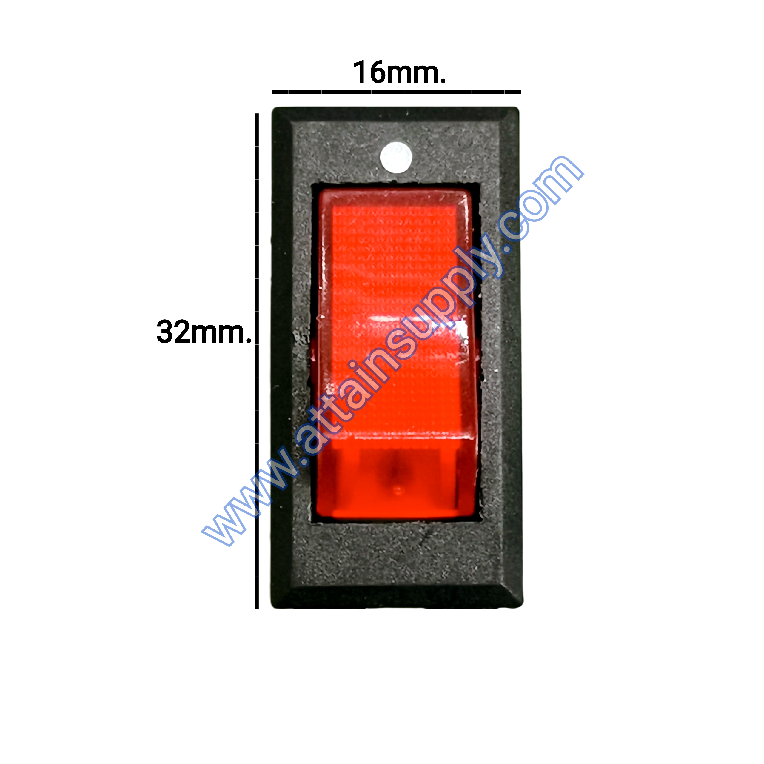 สวิทช์ ขอบจุดขาว-เหลี่ยมบาง 12V./3ขา มีไฟ-สีแดง