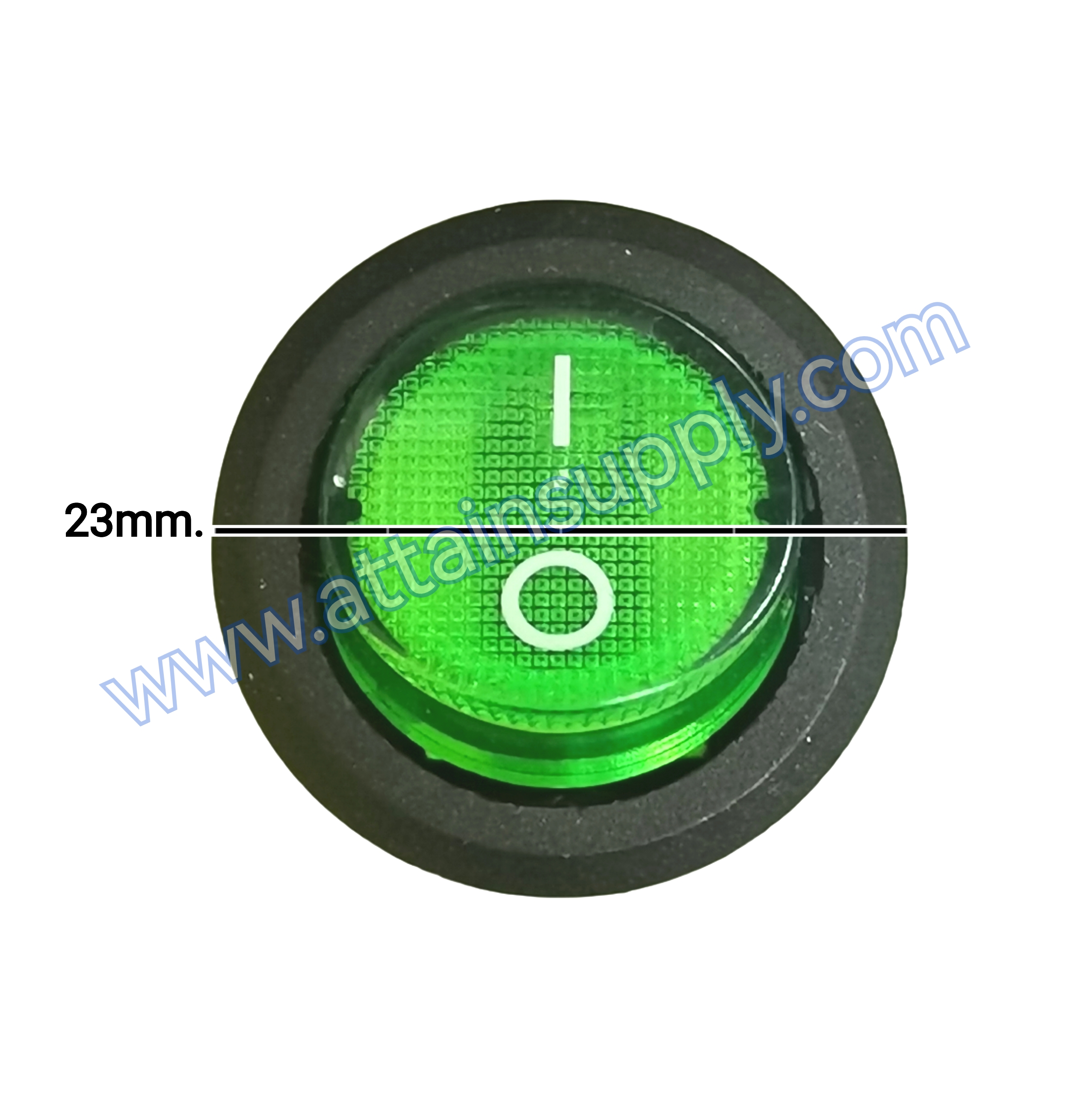 สวิทช์ IO กลม-ไฟเต็ม 12V./4ขา มีไฟ-สีเขียว