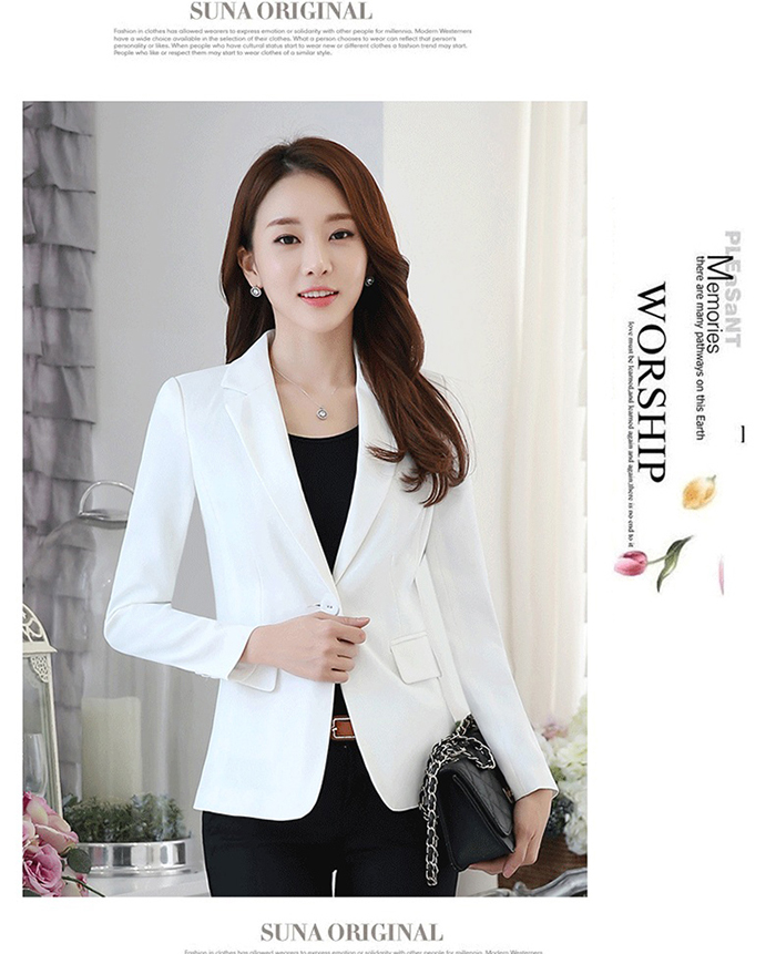 สูทผู้หญิง ผ้าฮานาโกะ มีน้ำหนัก กระเป๋าหน้า พร้อมส่ง สีขาว L *แถมเข็มกลัด