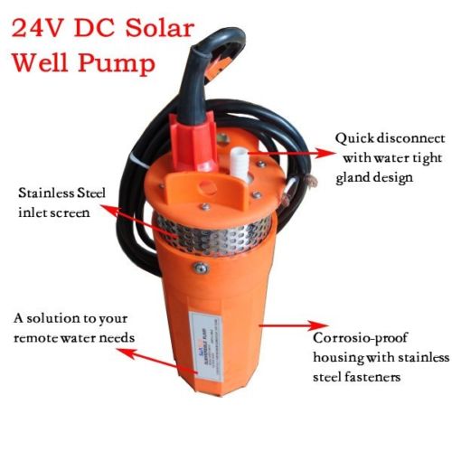 ปั๊มน้ำบาดาลโซล่าเซลล์ 24 โวลต์ (24VDC) submersible pump ส่งสูง 70 เมตร SKU-069