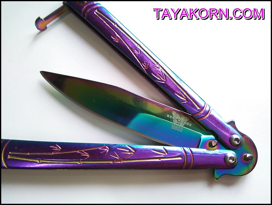 มีดบาลีซอง ใบไผ่สีรุ้ง Rainbow Bamboo Balisong TKBS0819a