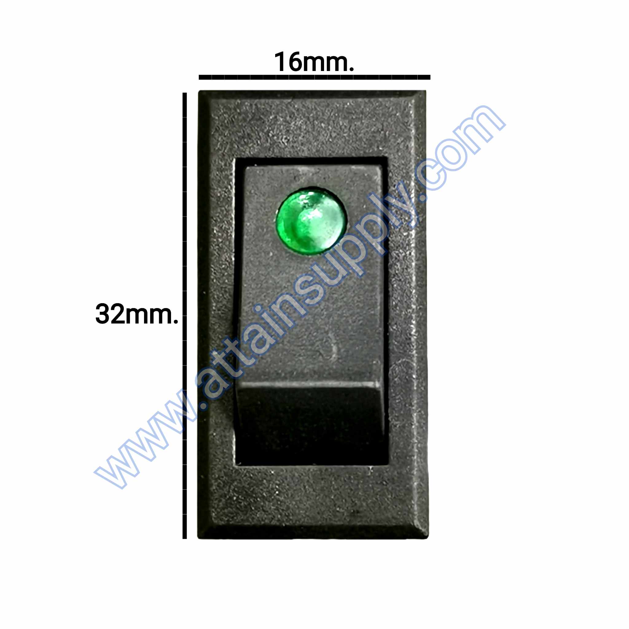 สวิทช์ ไฟจุด-เหลี่ยมบาง 24V./3ขา มีไฟ-สีเขียว