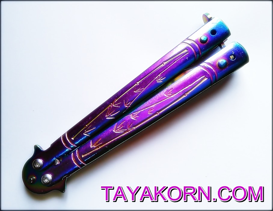 มีดบาลีซอง ใบไผ่สีรุ้ง Rainbow Bamboo Balisong TKBS0819a