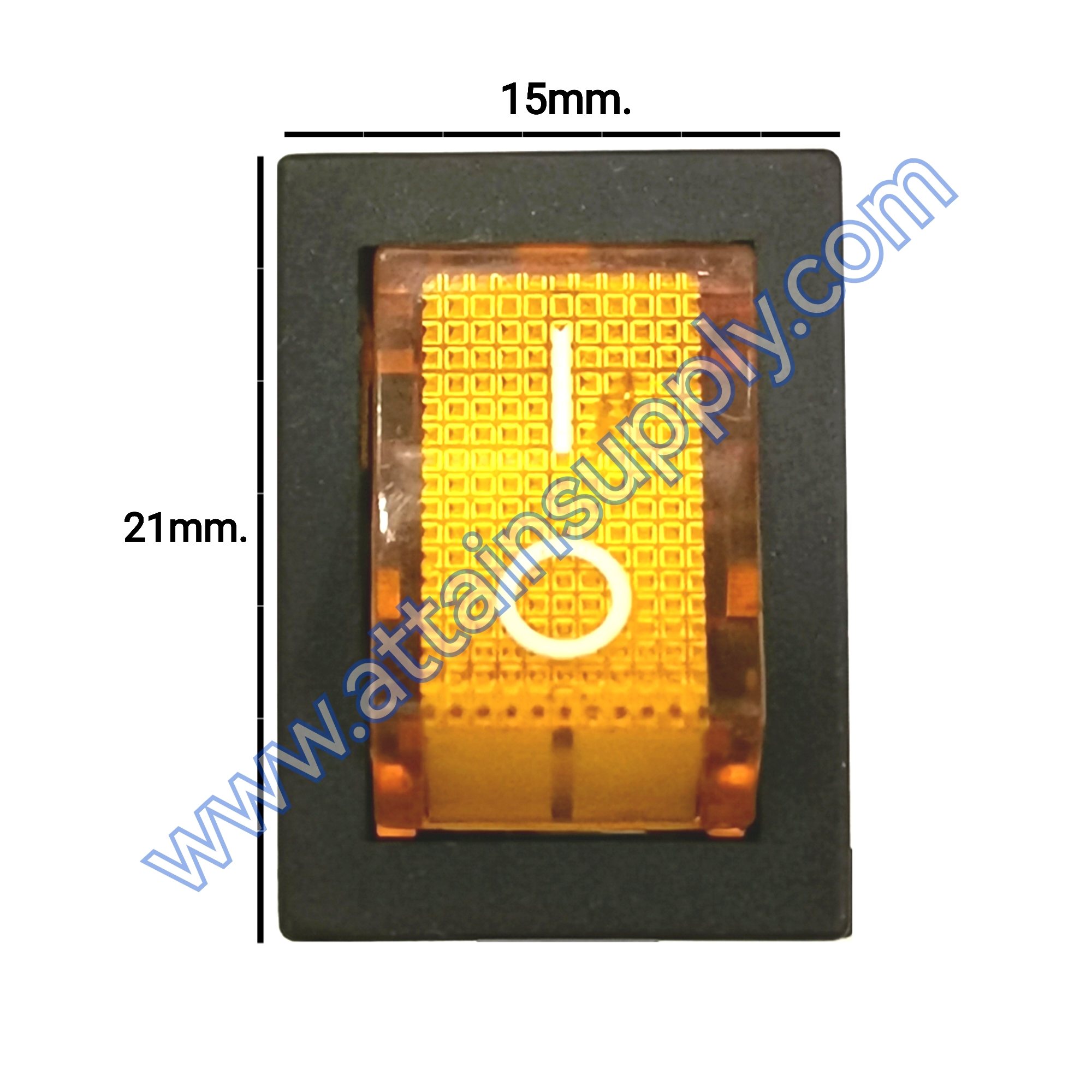 สวิทช์ IO เหลี่ยมเล็ก 12V./3ขา มีไฟ-สีเหลือง