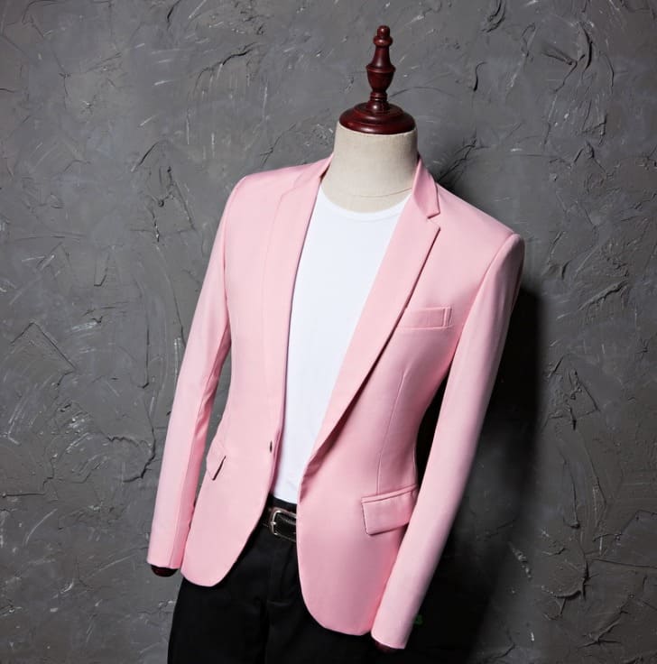 เสื้อสูท ผ้าคอตตอน สีชมพู พร้อมส่ง L,XL