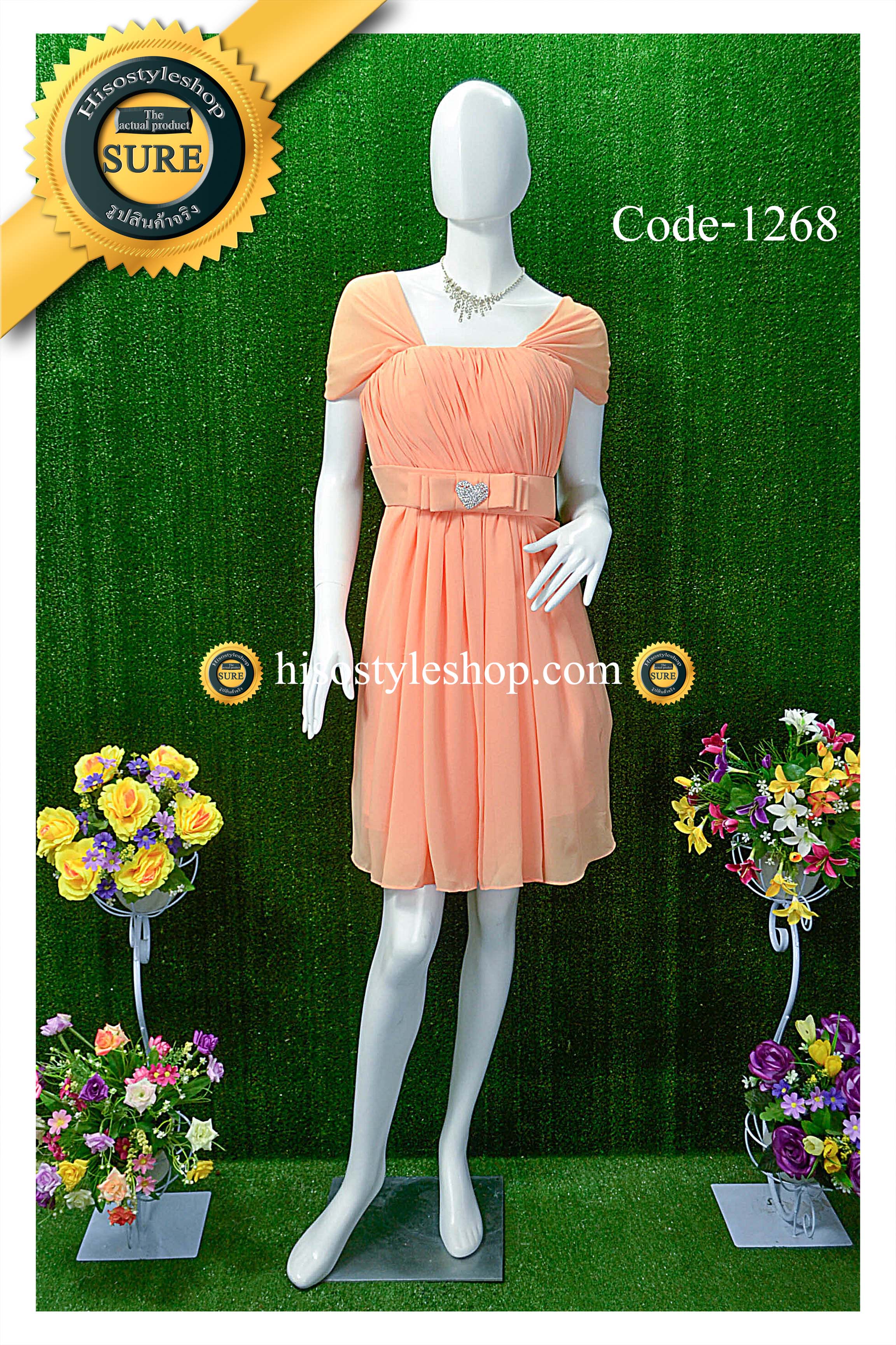 พร้อมส่ง Size L ชุดราตรีสั้น **สามารถใส่ได้7แบบ** ผ้าชีฟอง แต่งโบว์เข็มกลัดหัวใจที่เอว ซิปหลัง