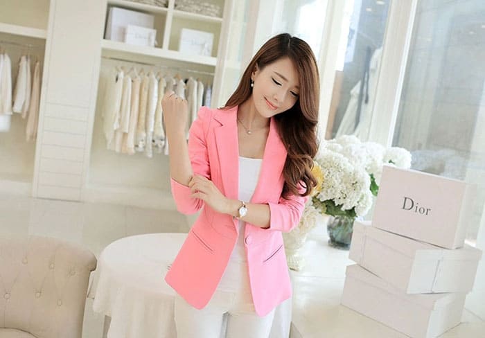 เสื้อสูทผู้หญิง เสื้อสูทใส่ทำงาน สีชมพู พร้อมส่ง L
