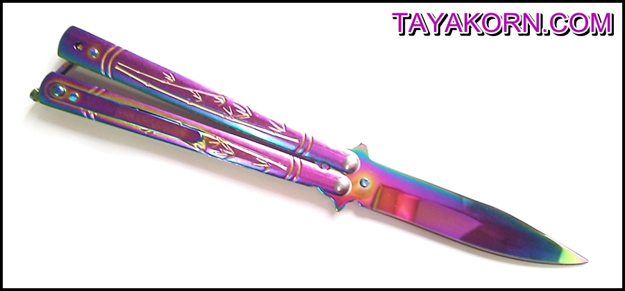 มีดบาลีซอง ใบไผ่สีรุ้ง Rainbow Bamboo Balisong TKBS0819a