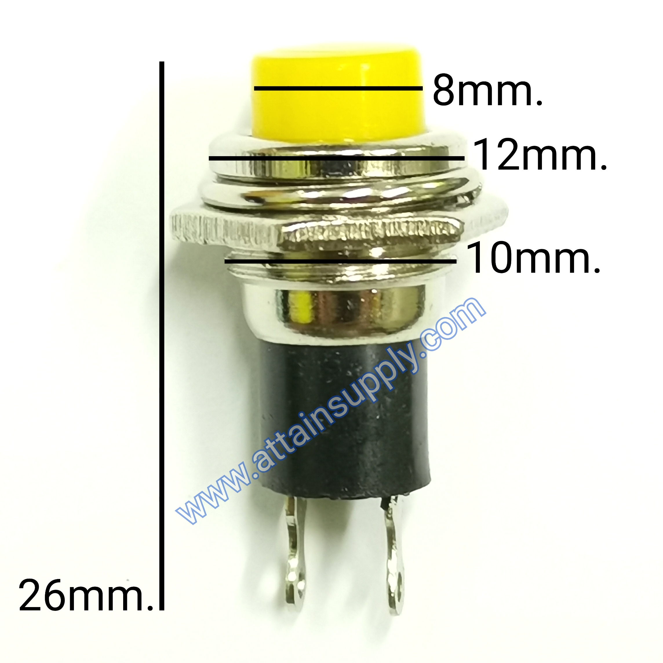 สวิทช์ กดติด-ปล่อยดับ/กลมไม่มีแหวน-สีเหลือง