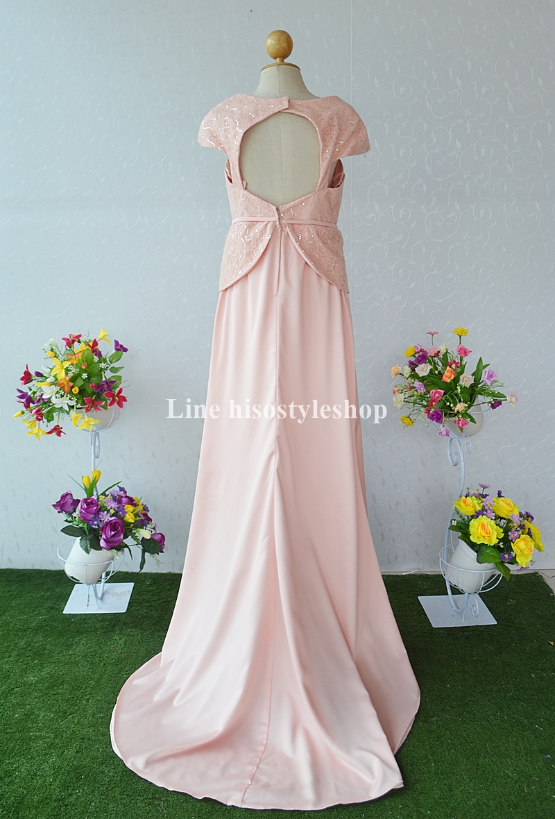 พร้อมส่ง Size Lชุดราตรียาว ผ้าซาตินเกาหลี เข็มขัดที่เอว เว้าหลัง กระโปรงหางปลา **ใส่เปนเกาะอกได้ด้วยนะค่ะ**