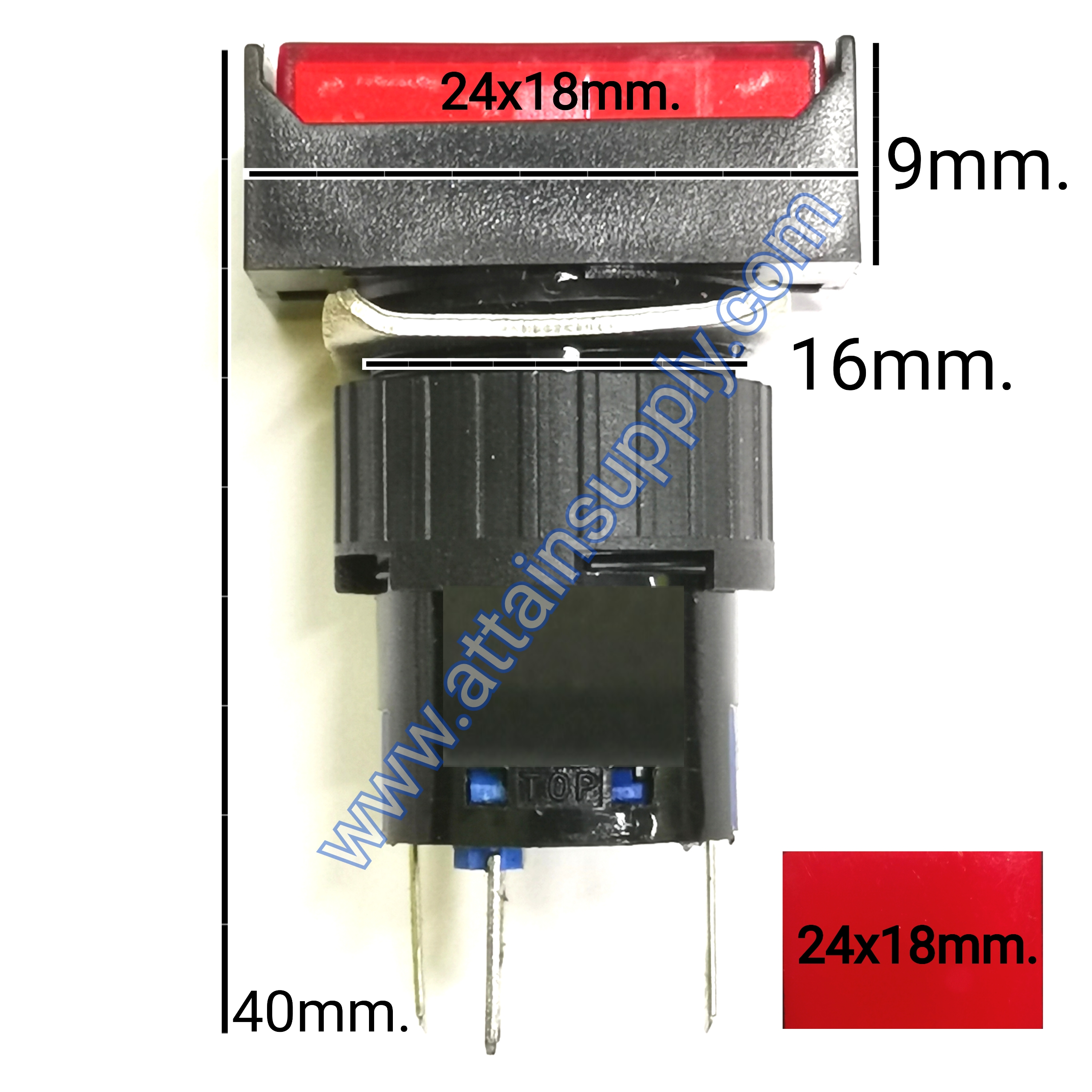 สวิทช์ กดติด-ปล่อยดับ/เหลี่ยมผืนผ้ามีไฟ12V/5ขา*สีแดง
