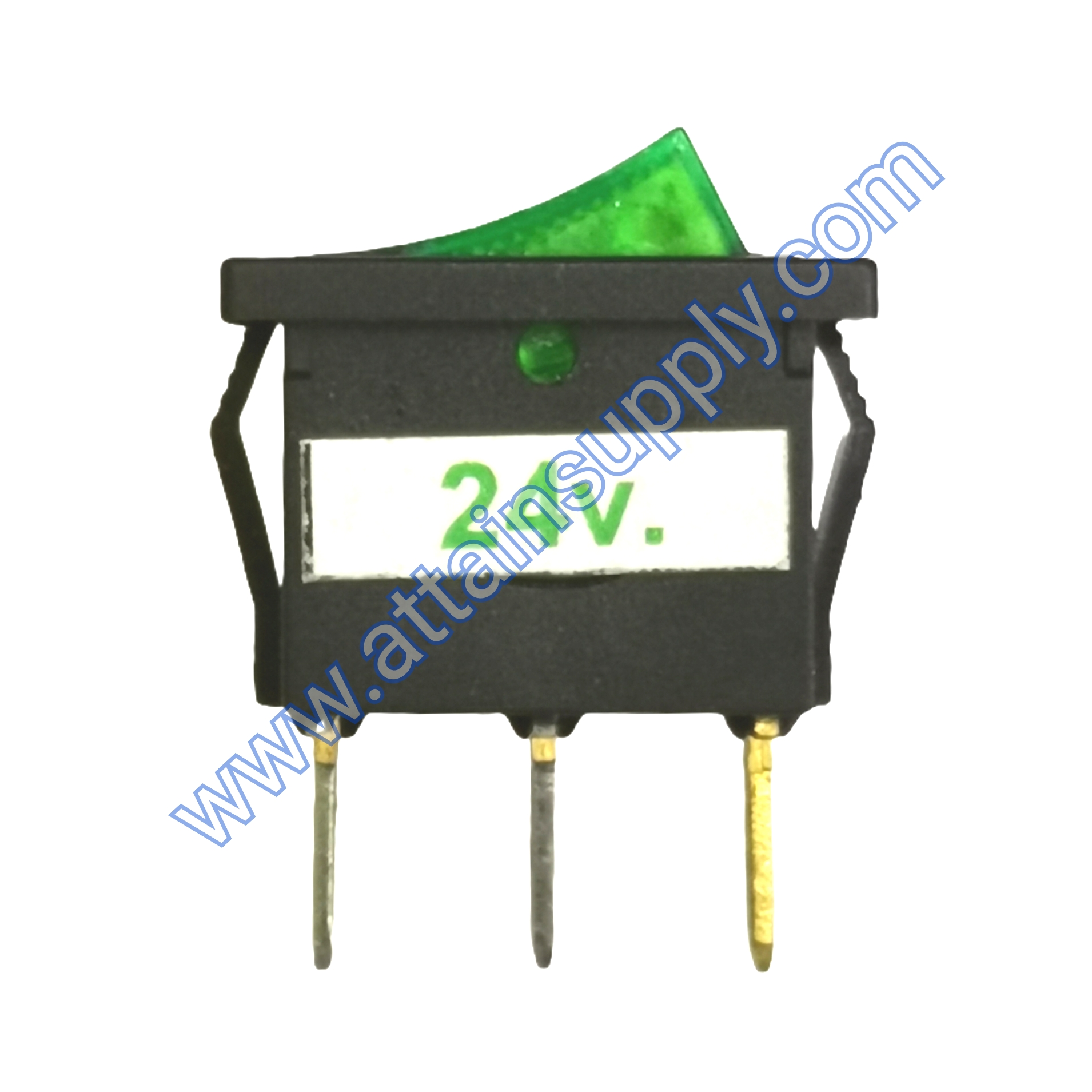 สวิทช์ IO เหลี่ยมเล็ก 24V./3ขา มีไฟ-สีเขียว