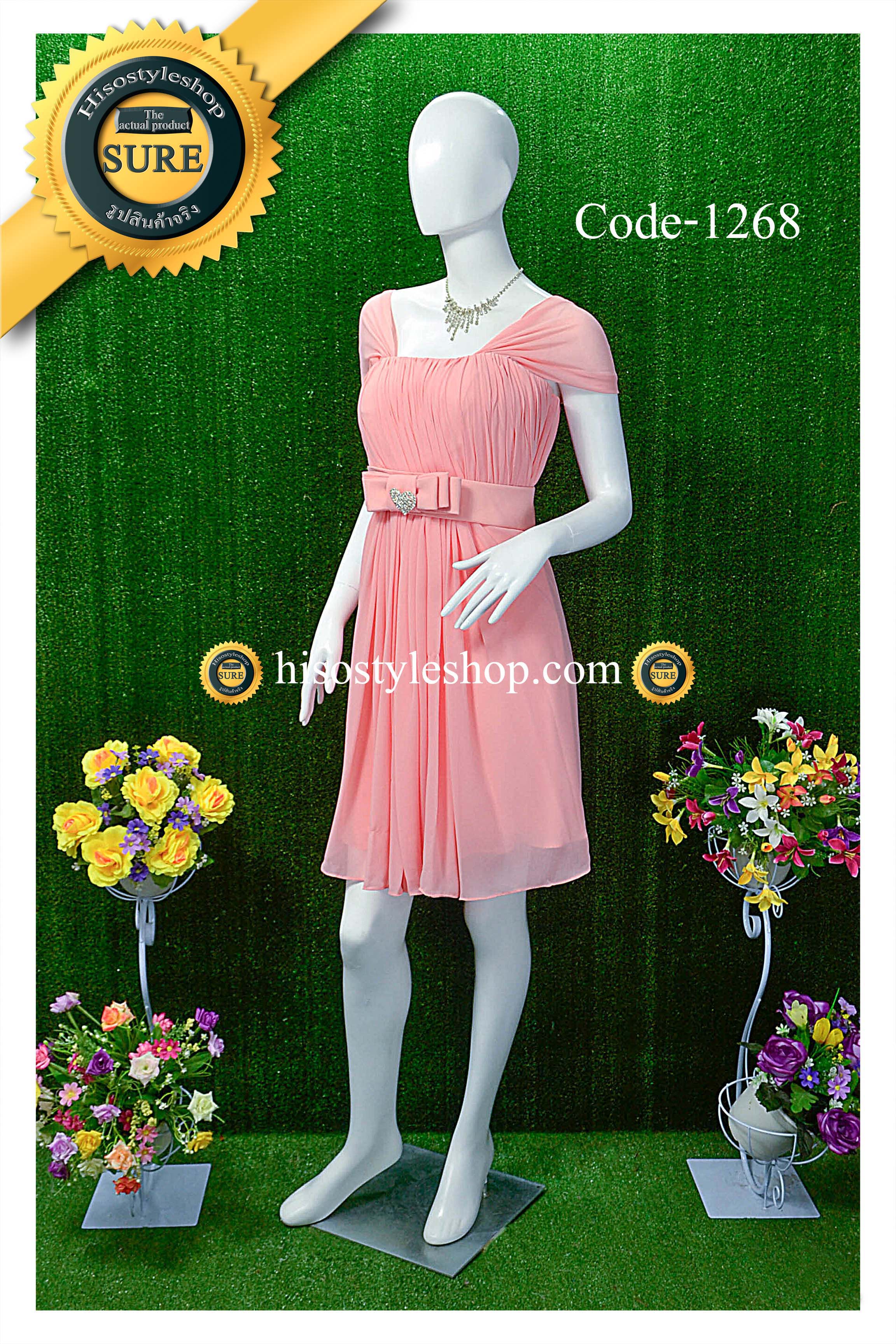 พร้อมส่ง Size L ชุดราตรีสั้น **สามารถใส่ได้7แบบ** ผ้าชีฟอง แต่งโบว์เข็มกลัดหัวใจที่เอว ซิปหลัง