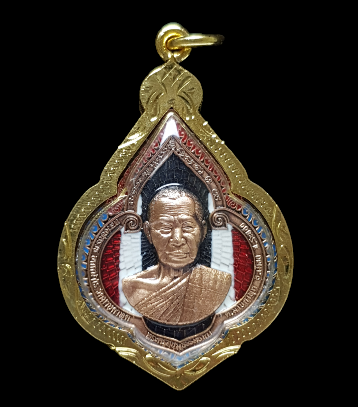 เหรียญพุ่มข้าวบิณฑ์ รุ่นโคตรเศรษฐี หลวงพ่อรวย วัดมาบตาพุด จังหวัดระยอง ทองแดงซาติน ลงยาลายธงชาติ