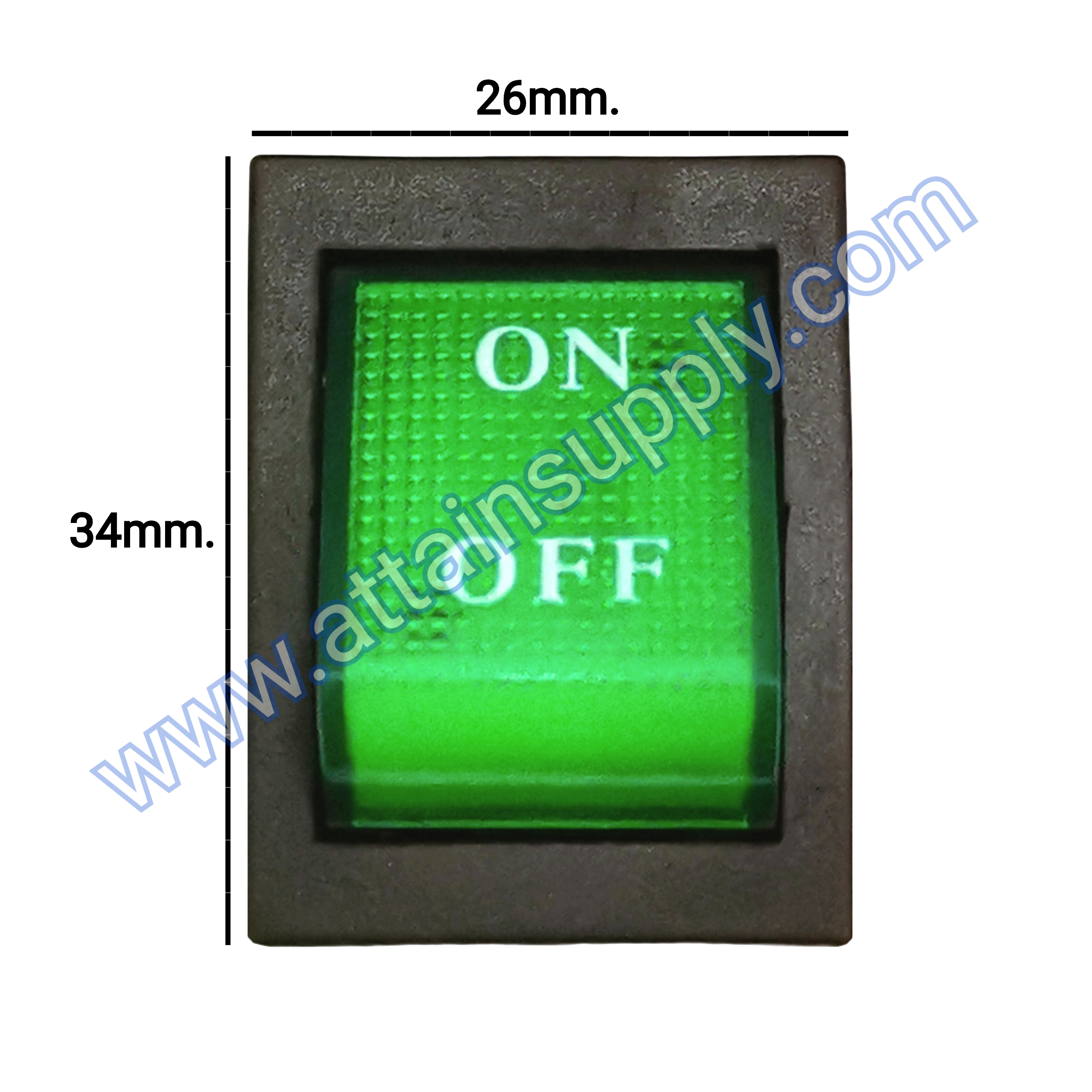 สวิทช์ ON-OFF เหลี่ยมใหญ่ 12V./4ขา มีไฟ-สีเขียว (แบบหนา)