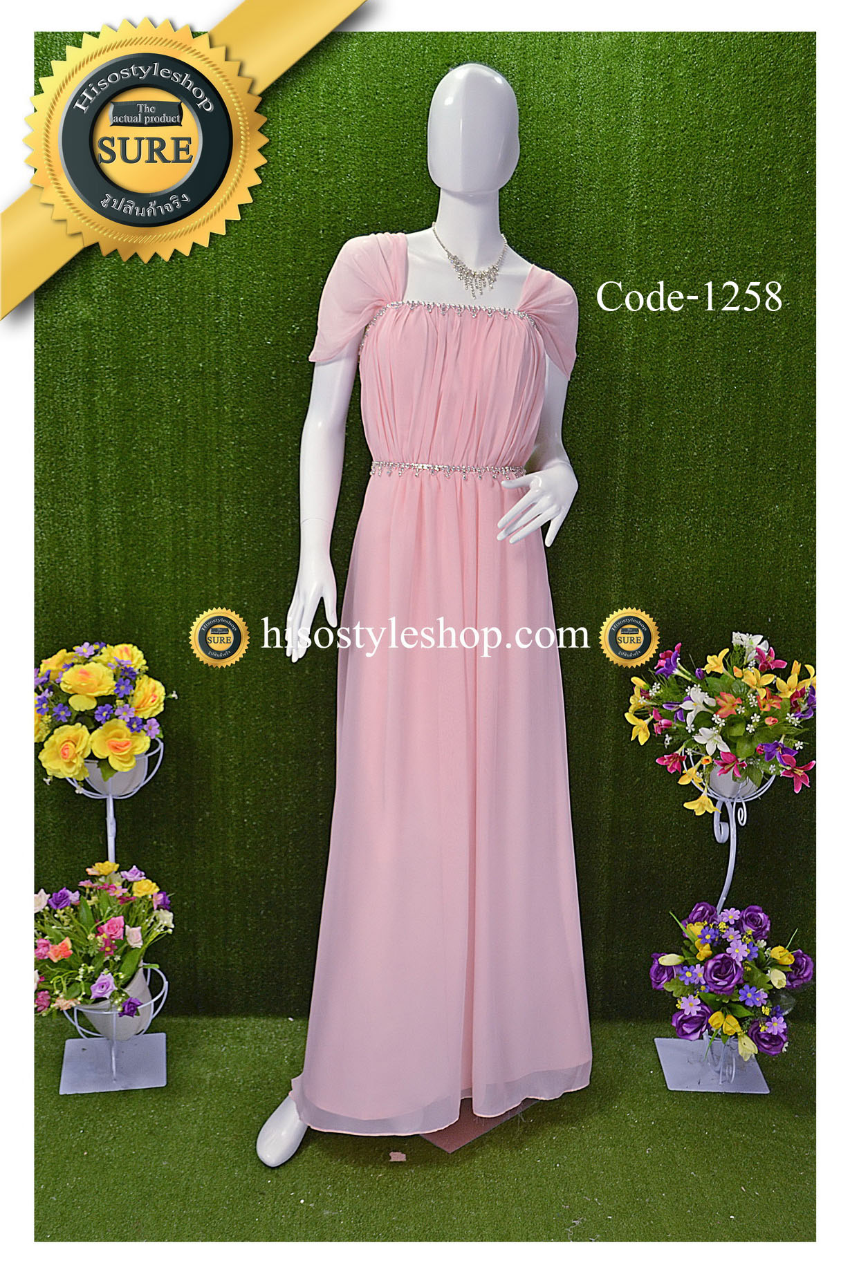 พร้อมส่ง Size 2XL ชุดราตรียาว **สามารถใส่ได้7แบบ** แต่งคริสตัลที่เอว และมุมอก ผ้าชีฟอง ซับในทั้งชุด