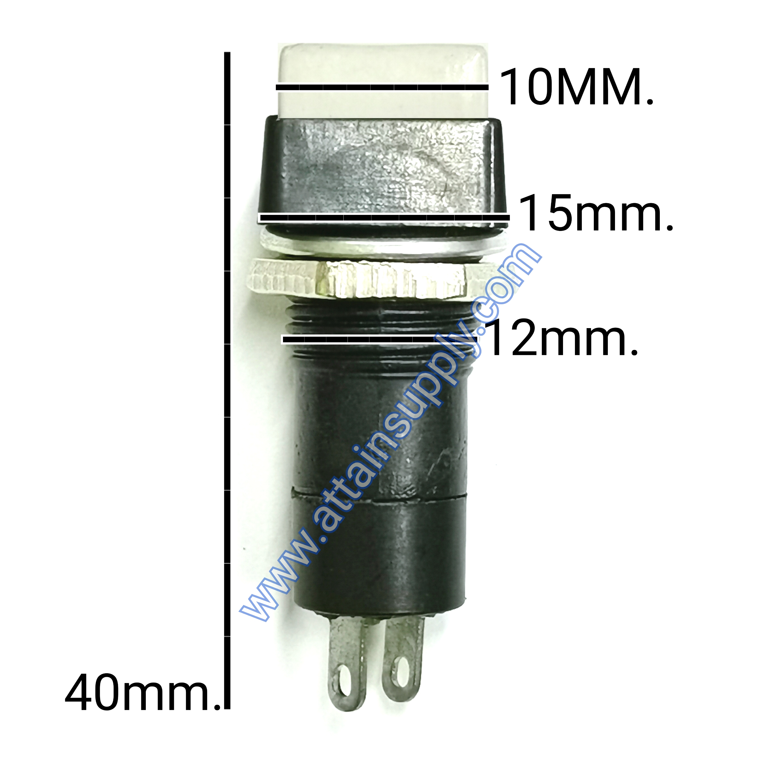 สวิทช์ กดติด-ปล่อยดับ/หัวสี่เหลี่ยม ฐานกลมแกนยาว-สีขาว