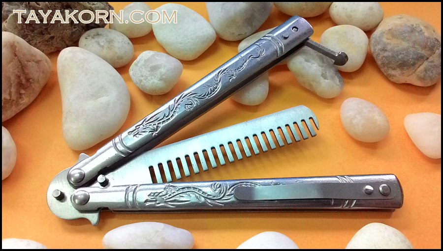 มีดซ้อมควง บาลีซองไวท์ดราก้อนโคม WHITE DRAGON COMB BALISONG TRAINER KNIFE