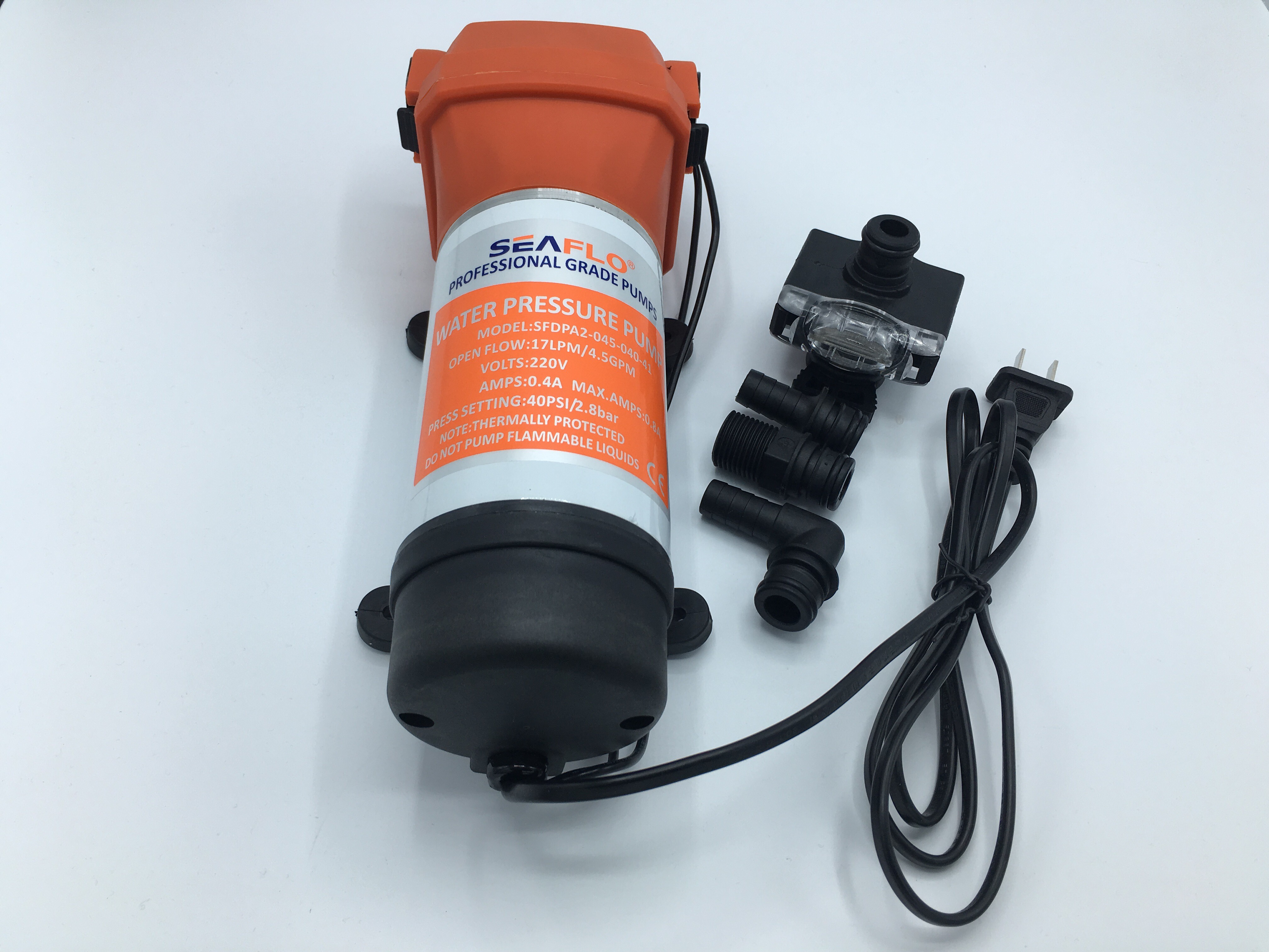 ปั๊มน้ำ 220V รุ่น SEAFLO-40 แรงดัน 2.8 บาร์ อัตรา 1,020 ลิตร/ชม.( ปั๊มน้ำบ้านอัตโนมัติ )