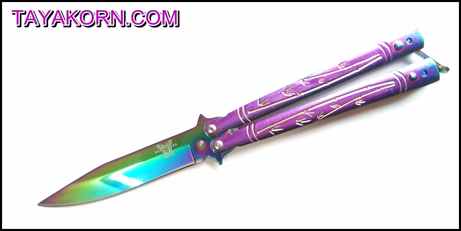 มีดบาลีซอง ใบไผ่สีรุ้ง Rainbow Bamboo Balisong TKBS0819a