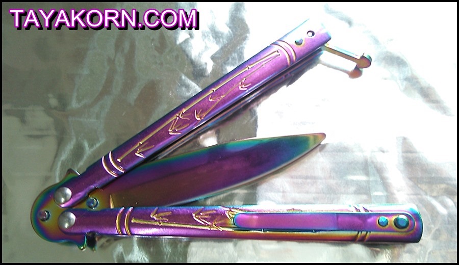 มีดซ้อมควง บาลีซองใบไผ่สีรุ้ง Rainbow Bamboo Balisong Trainer TKBS-RB19TR