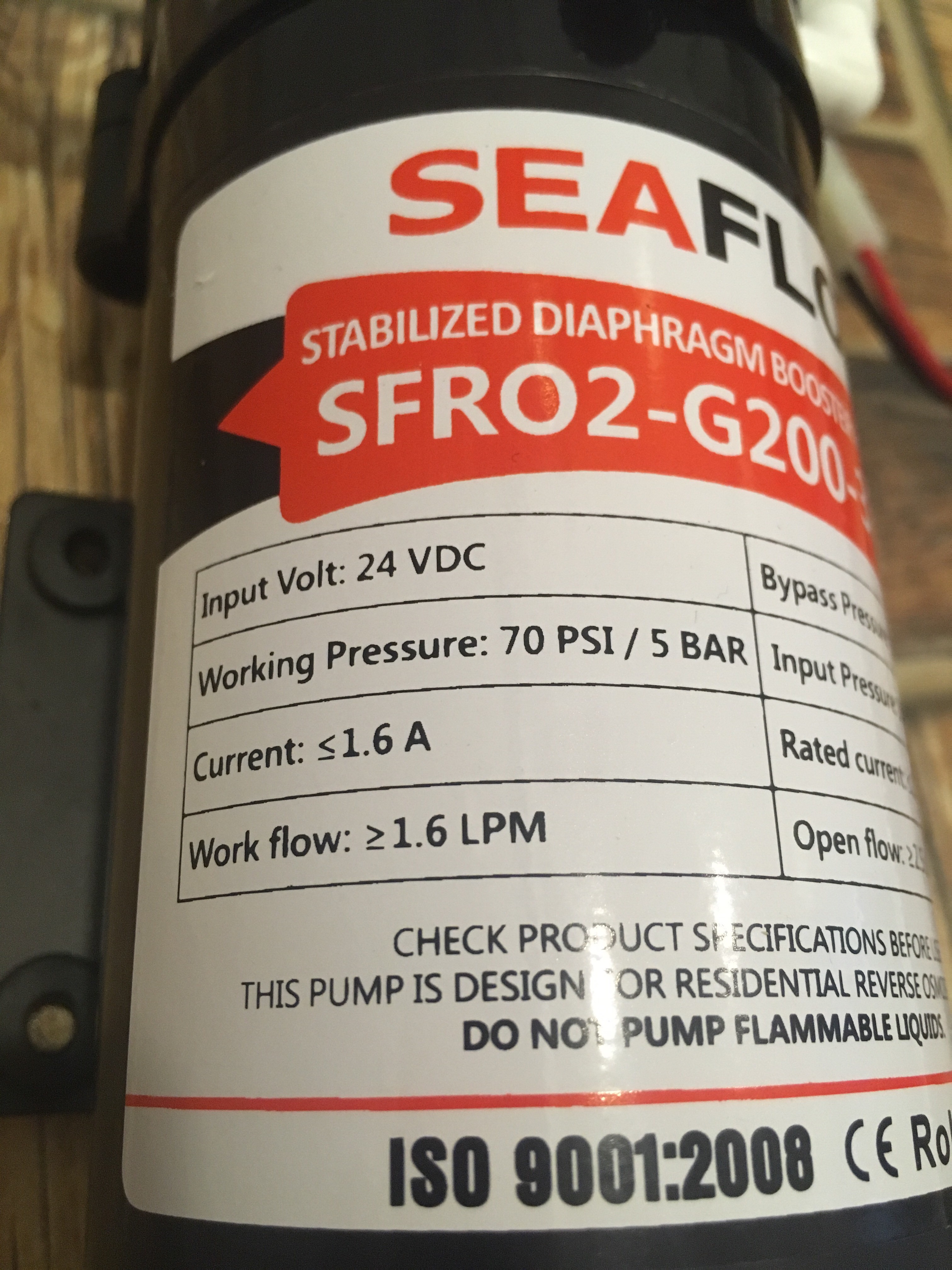 ปั๊มน้ำ ปั๊มอัดเมมเบรน เครื่องกรองน้ำ เครื่องพ่นหมอก SEAFLO RO Pump DC24V 150PSI 200G ( 9 บาร์ )