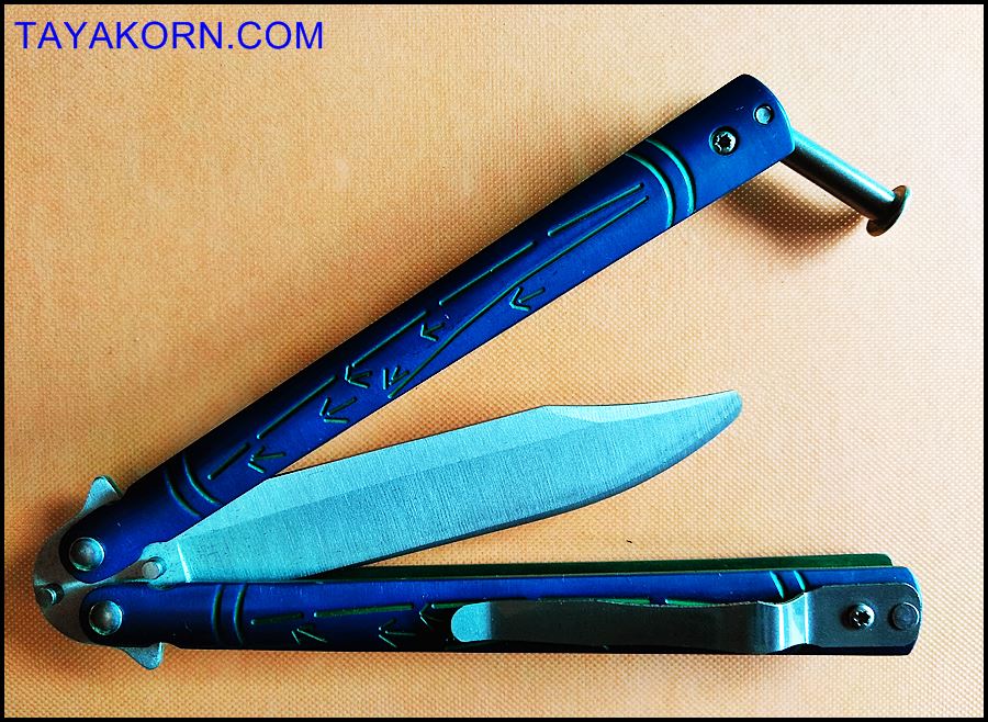มีดซ้อมควง บาลีซองใบไผ่น้ำเงิน Blue Bamboo Balisong Trainer TKBS-BT2TR