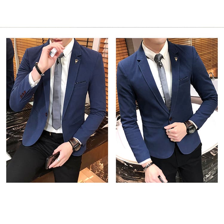 เสื้อสูทเกรด A สีน้ำเงิน ผ้าคอตตอน พร้อมส่ง L