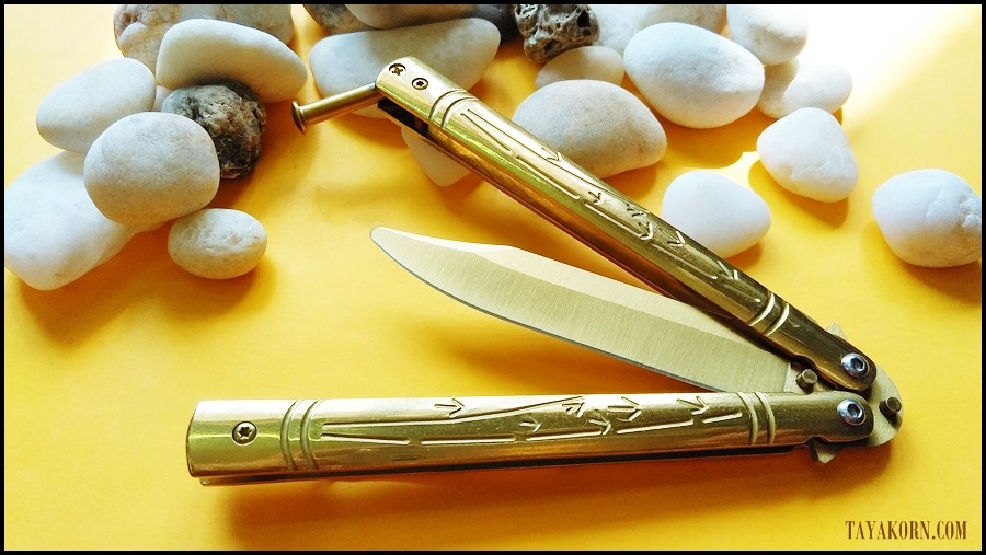 มีดซ้อมควง บาลีซองใบไผ่สีทอง Golden Bamboo Balisong Trainer Knife TKBS-GB1TR