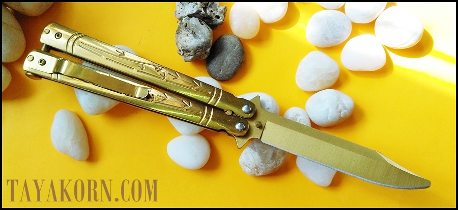 มีดซ้อมควง บาลีซองใบไผ่สีทอง Golden Bamboo Balisong Trainer Knife TKBS-GB1TR