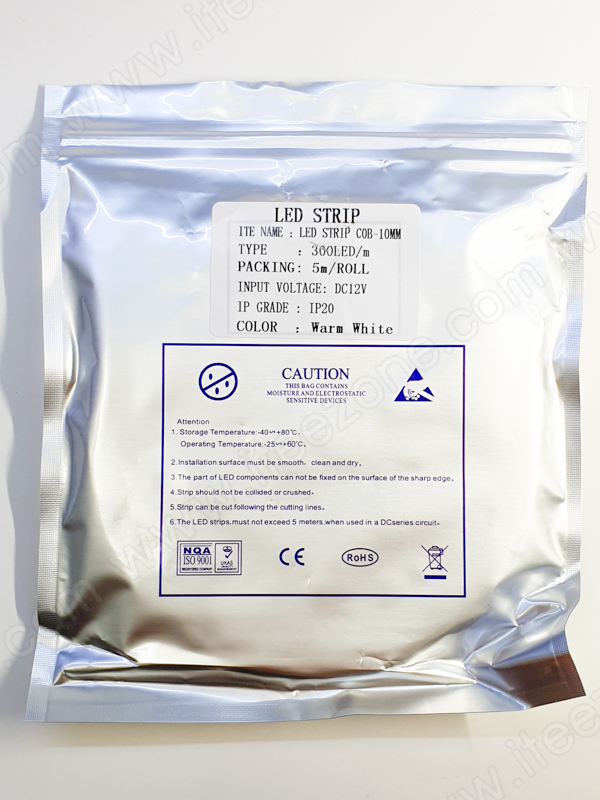 สีวอร์ม Warm White 3000K ไฟเส้น Strip light LED COB 300led/m 30W 12V IP20 (ไม่กันน้ำ) เป็นรุ่นใหม่ล่าสุด ไม่เห็นเม็ดไฟเส้น LED