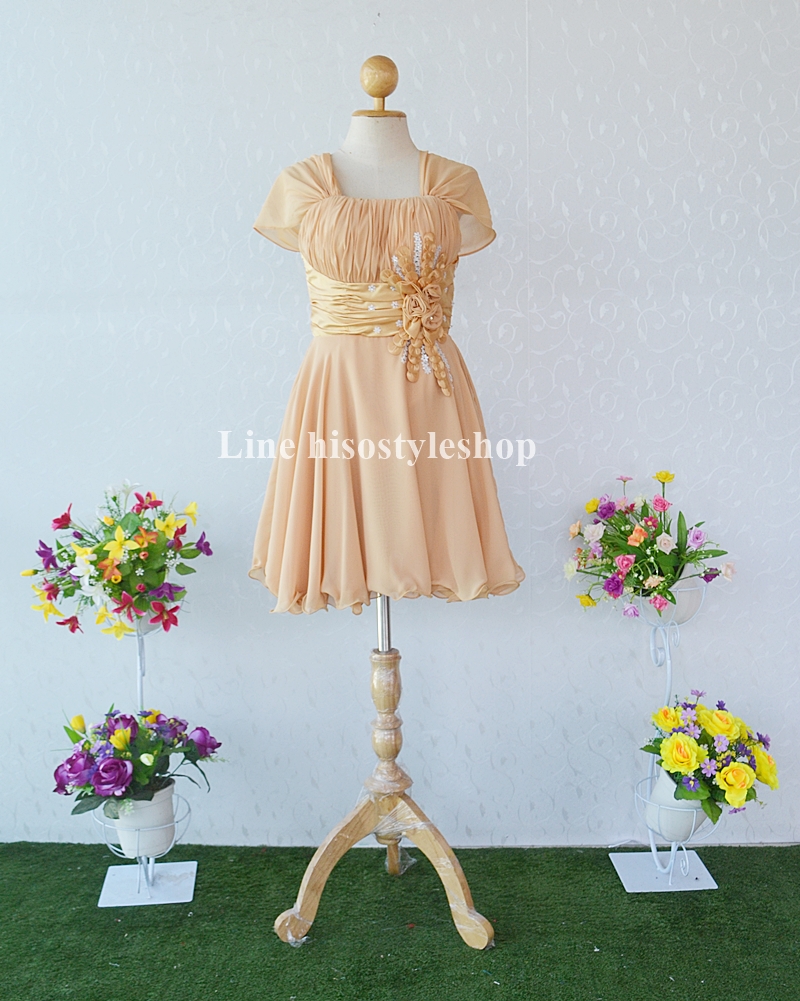 ชุดราตรีสั้น ผ้าชีฟอง ซับในทั้งชุด พร้อมส่ง Size L